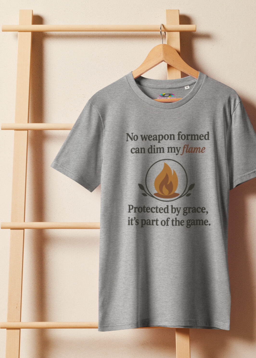 No Weapon Formed Can Dim My Flame – Grace-Fueled Motivational Unisex Organic T-Shirt – Christian Tee