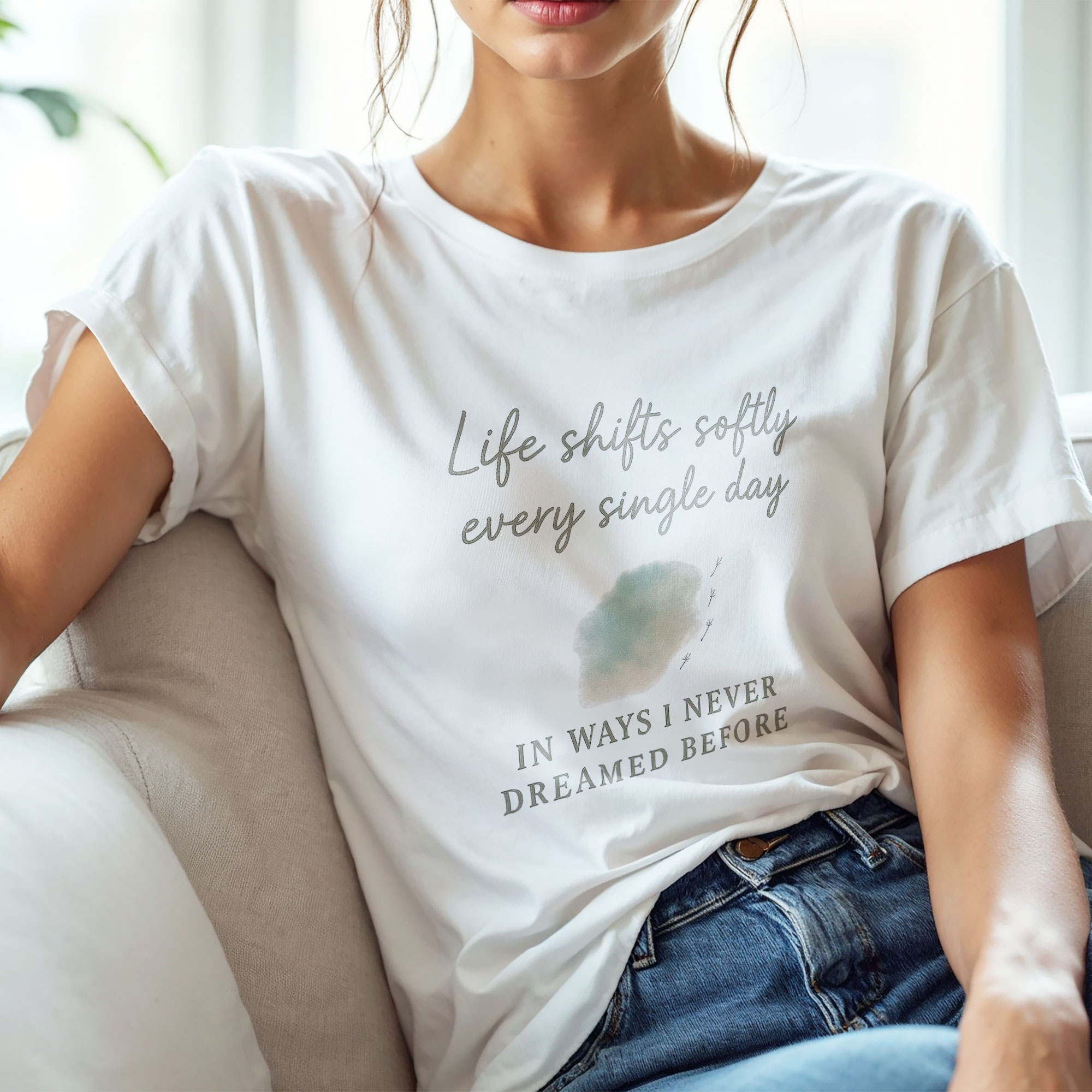 Life Shifts Softly – Unisex Organic Cotton Comfort T-Shirt – Inspirational Quote Tee – Mindful Gift