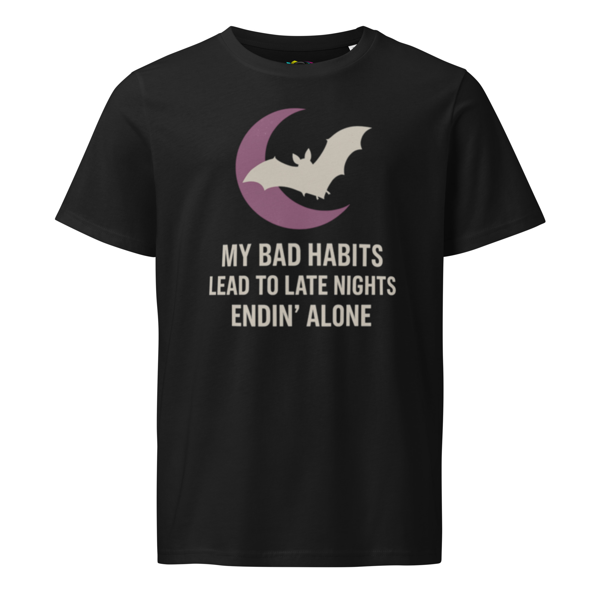 Inspirational Moon & Bat T-Shirt – Unique Organic Cotton Tee for Night Thinkers & Gift Givers - Image 6