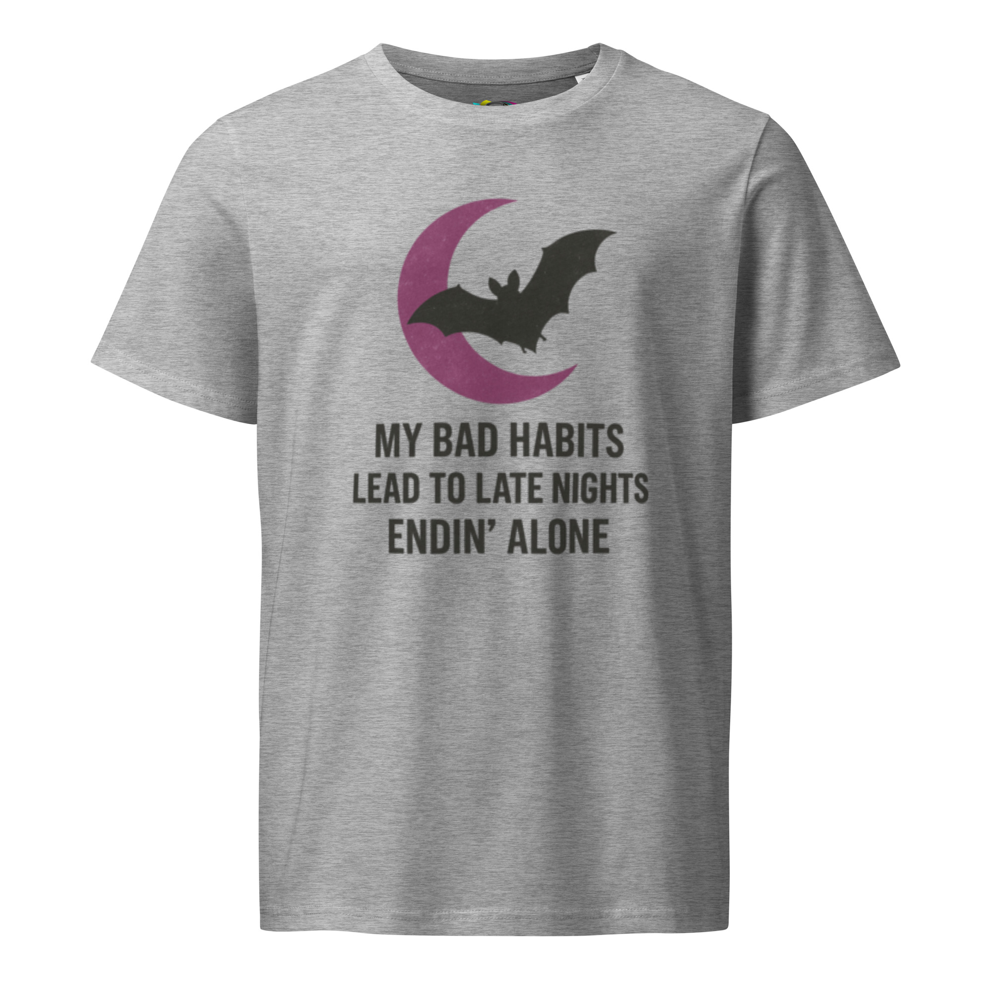 Inspirational Moon & Bat T-Shirt – Unique Organic Cotton Tee for Night Thinkers & Gift Givers - Image 2