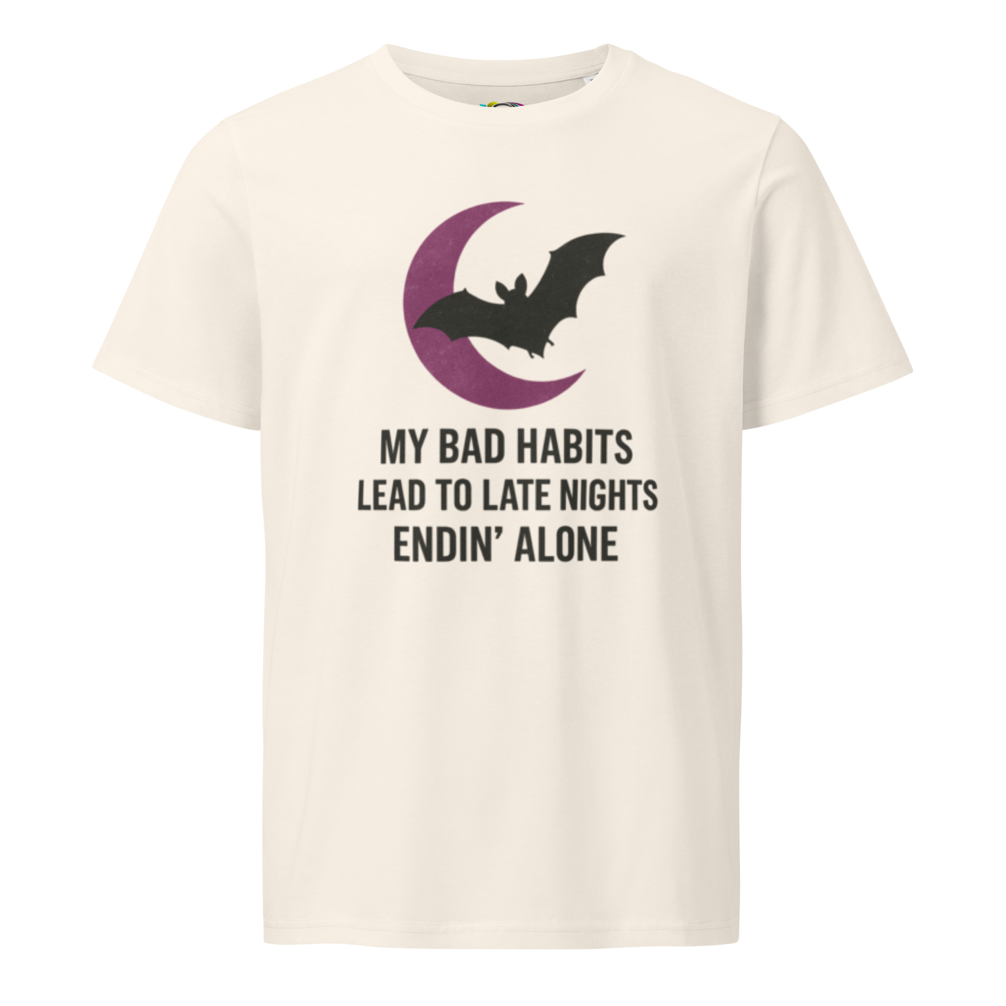 Inspirational Moon & Bat T-Shirt – Unique Organic Cotton Tee for Night Thinkers & Gift Givers - Image 4