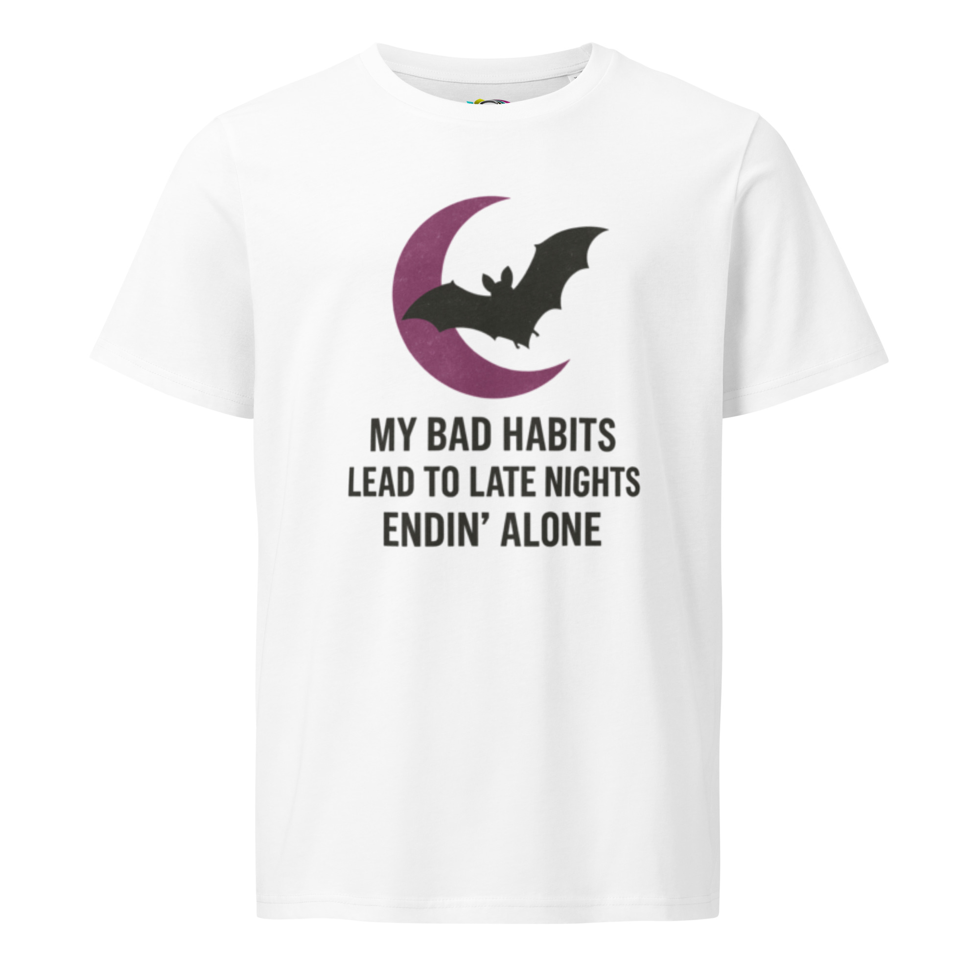 Inspirational Moon & Bat T-Shirt – Unique Organic Cotton Tee for Night Thinkers & Gift Givers - Image 5