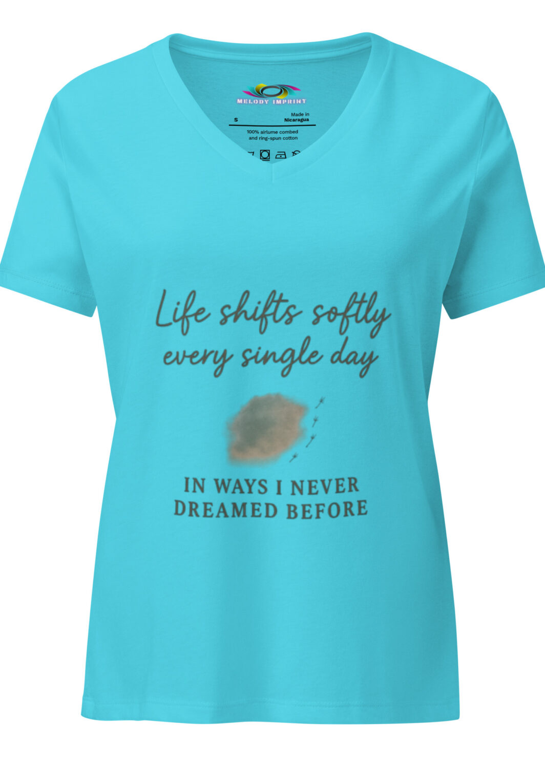 Inspirational V-Neck T-Shirt – Life Shifts Softly Quote Tee – Comfort Fit – Motivational Gift for Her