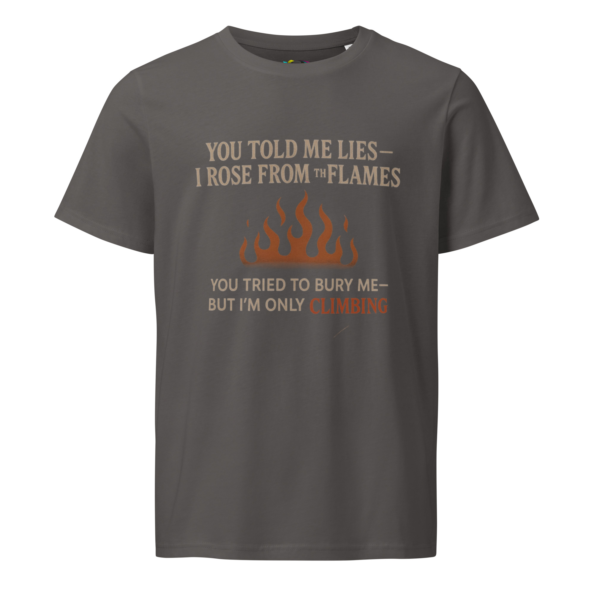 You Told Me Lies, I Rose From the Flames – Empowering Quote T-Shirt – Climbing Through the Fire – Organic Cotton Shirt - Image 3