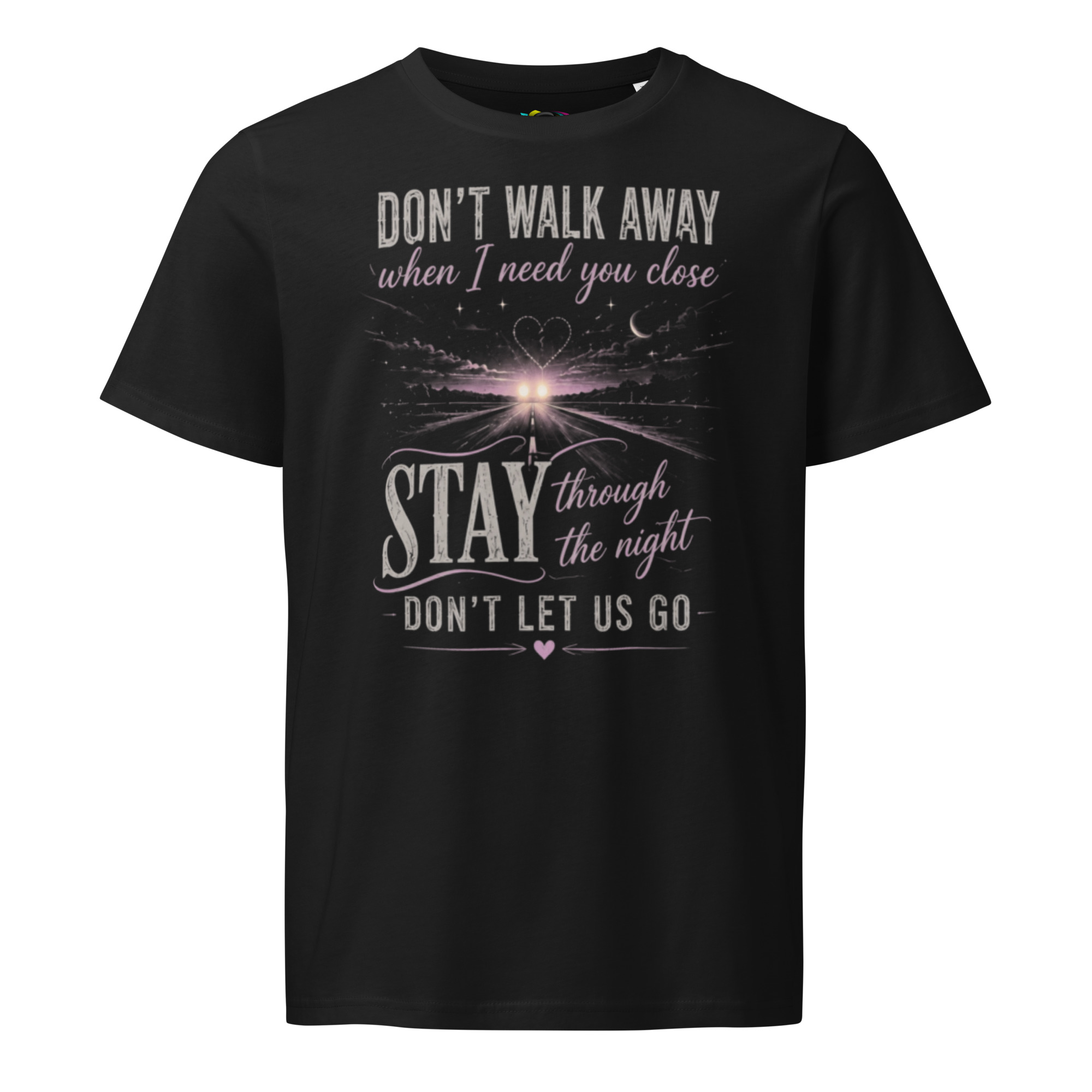Stay Through the Night T-Shirt – Romantic Night Road Art (Organic Cotton) - Image 8