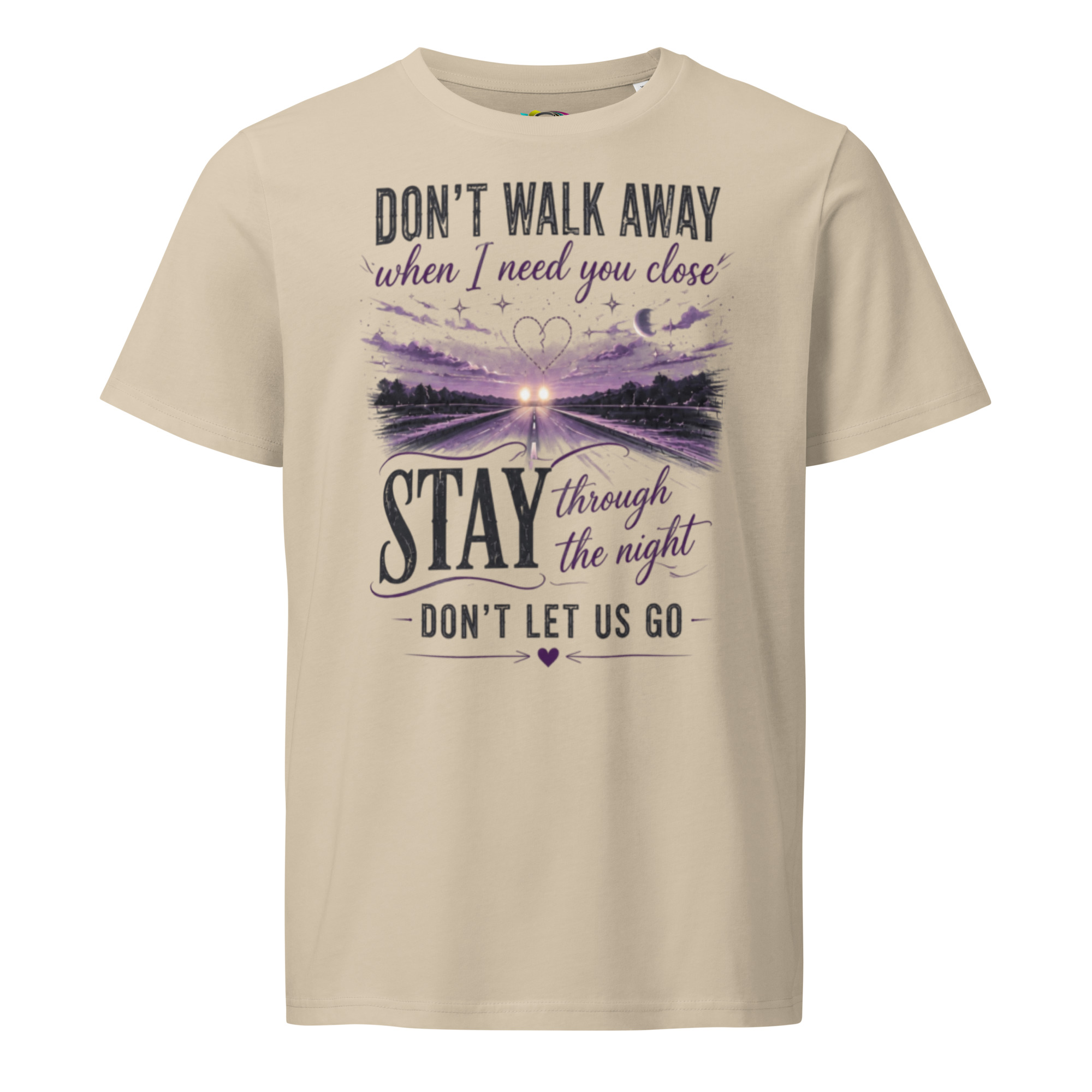 Stay Through the Night T-Shirt – Romantic Night Road Art (Organic Cotton) - Image 2