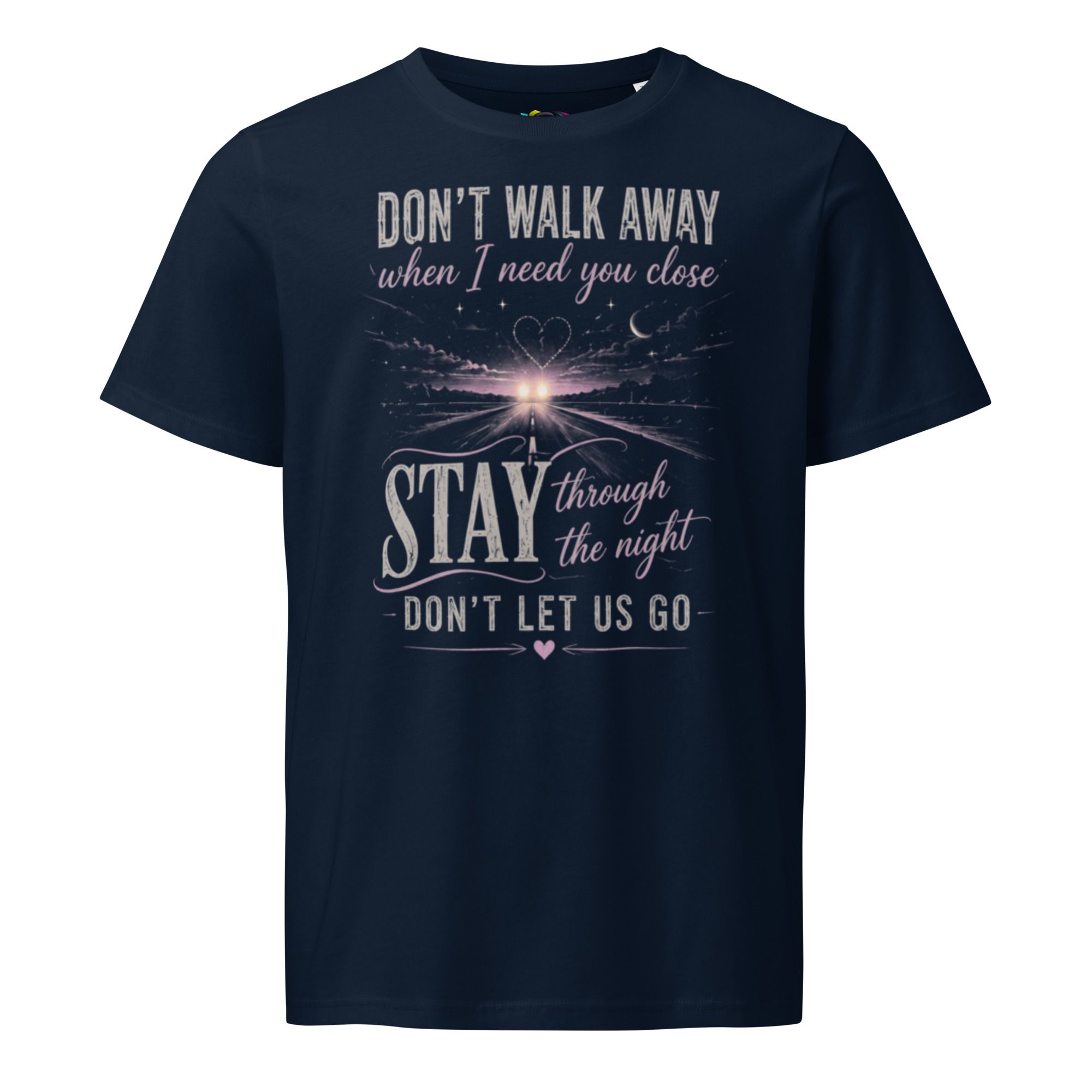 Stay Through the Night T-Shirt – Romantic Night Road Art (Organic Cotton) - Image 6