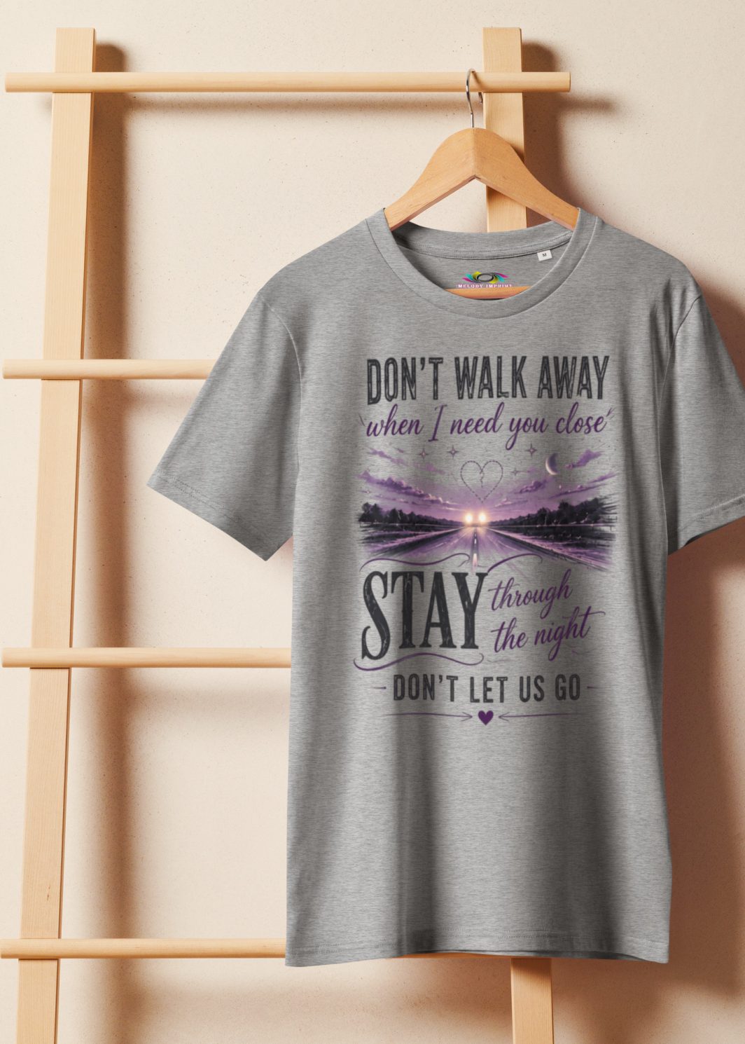 Stay Through the Night T-Shirt – Romantic Night Road Art (Organic Cotton)
