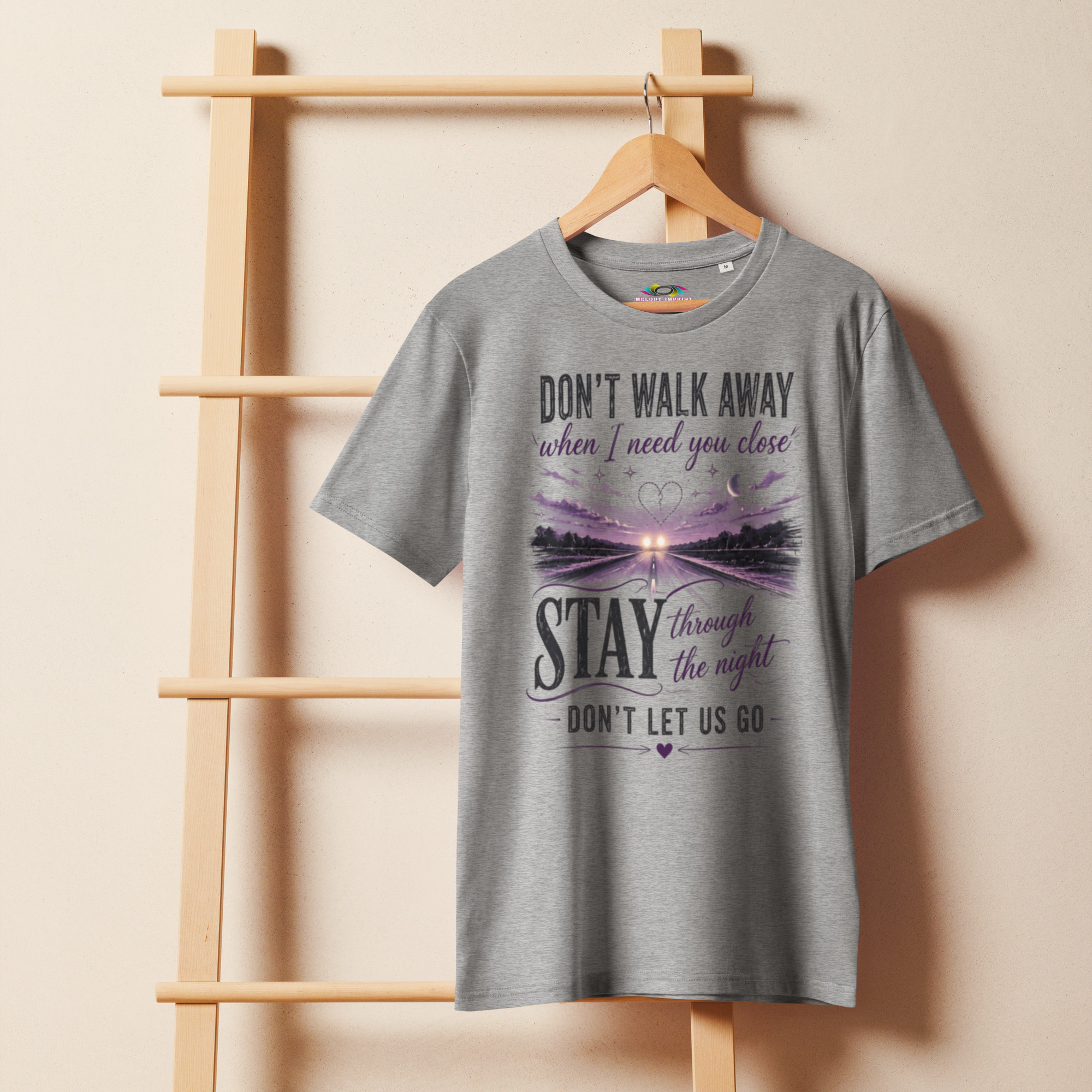 Stay Through the Night T-Shirt – Romantic Night Road Art (Organic Cotton)