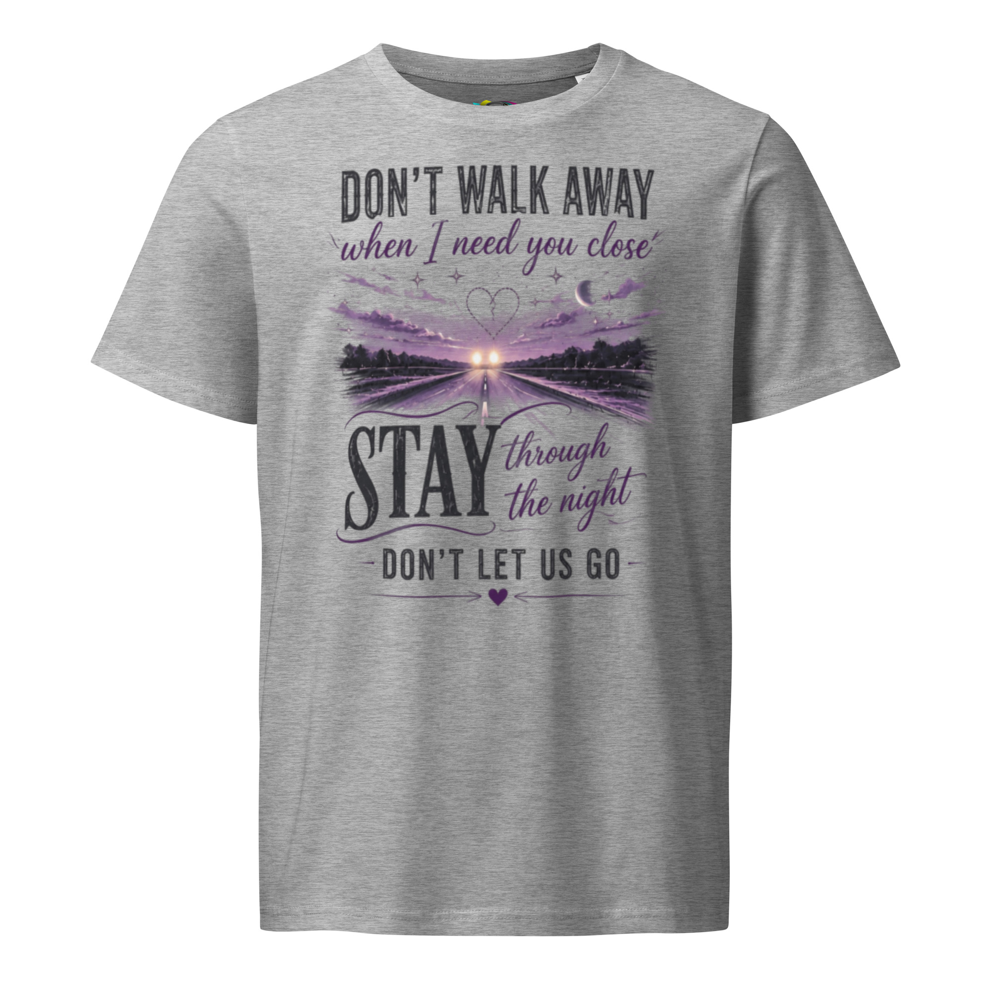 Stay Through the Night T-Shirt – Romantic Night Road Art (Organic Cotton) - Image 5