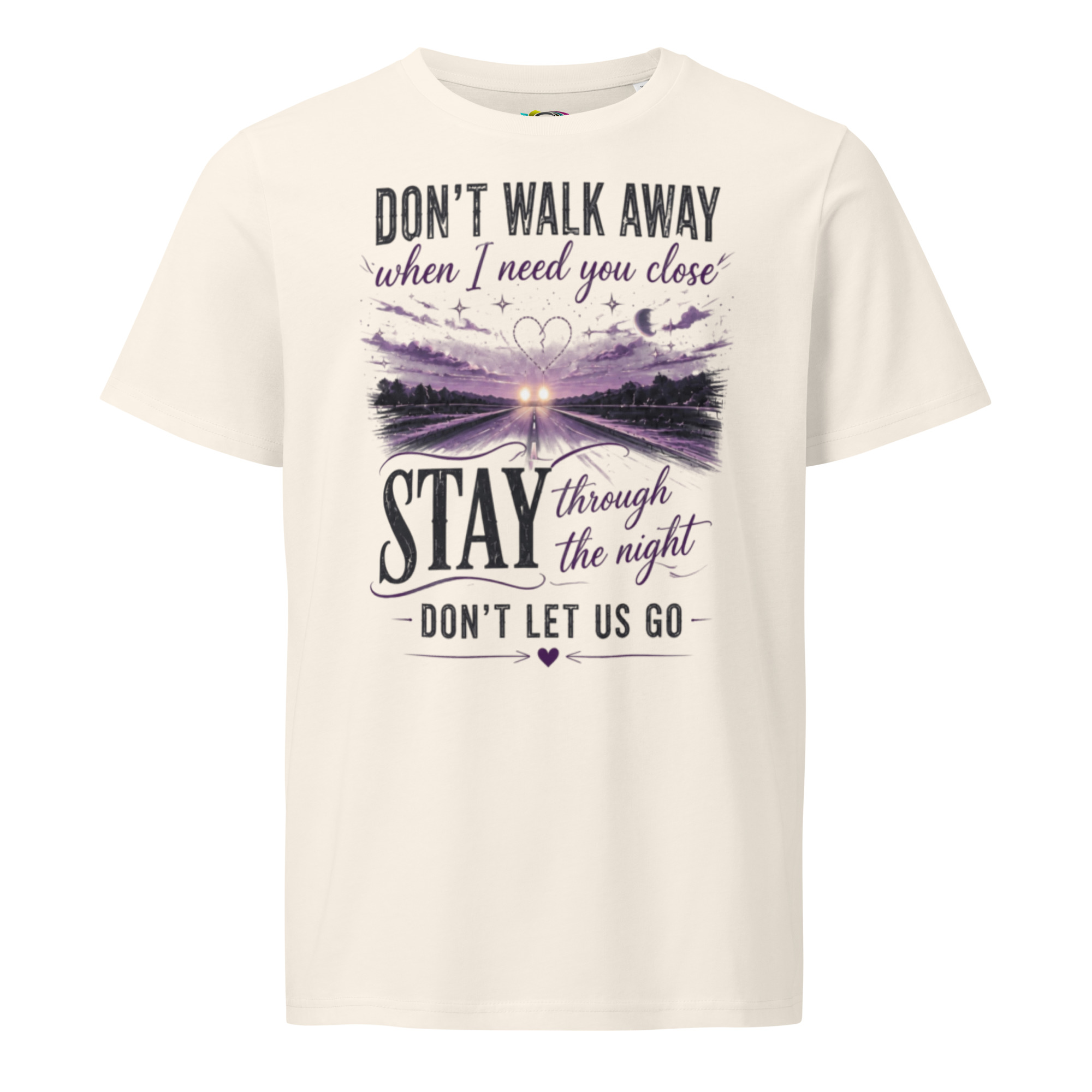 Stay Through the Night T-Shirt – Romantic Night Road Art (Organic Cotton) - Image 3