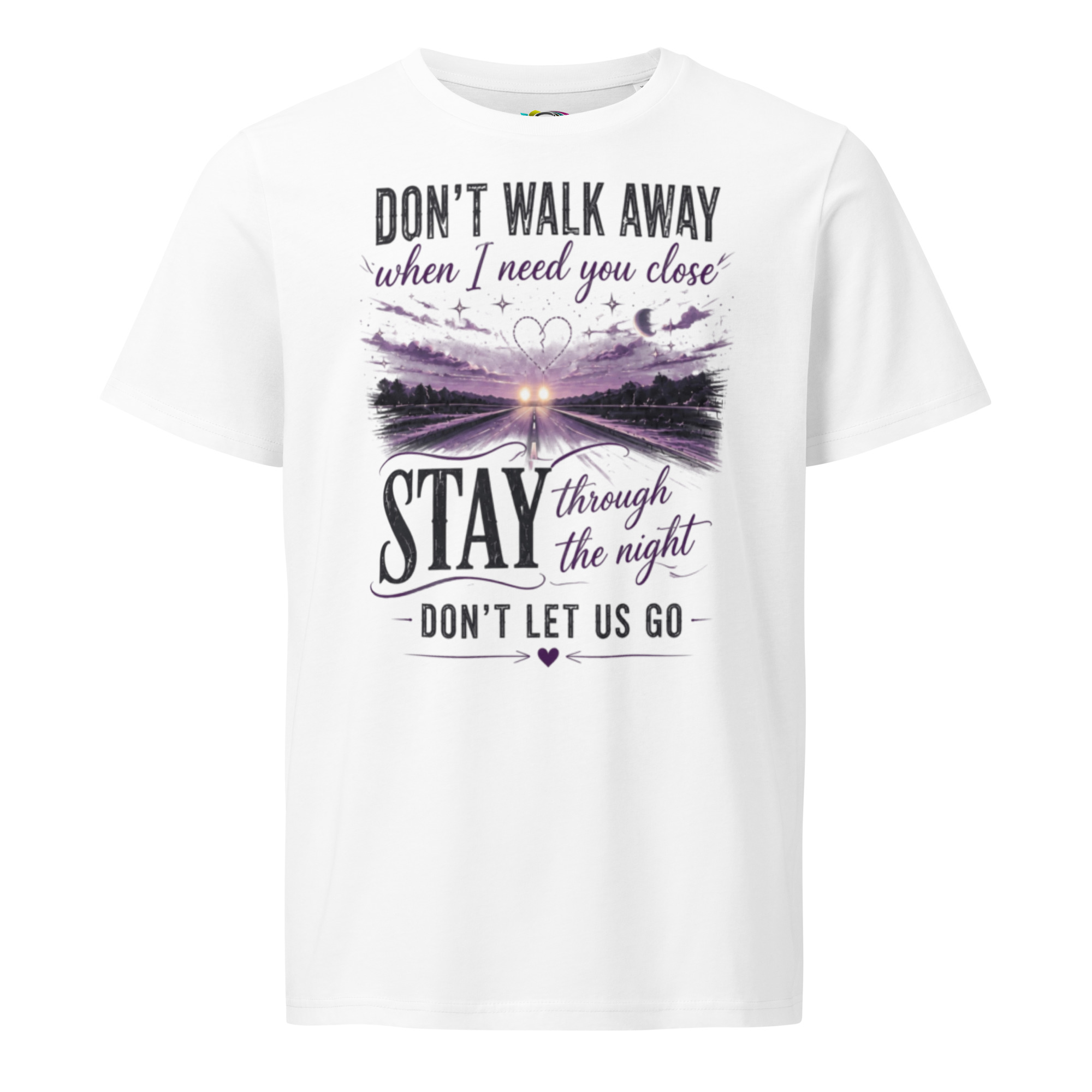 Stay Through the Night T-Shirt – Romantic Night Road Art (Organic Cotton) - Image 4